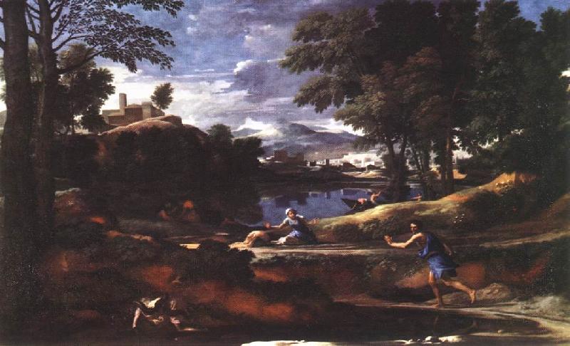 POUSSIN, Nicolas Landscape with a Man Killed by a Snake af oil painting picture